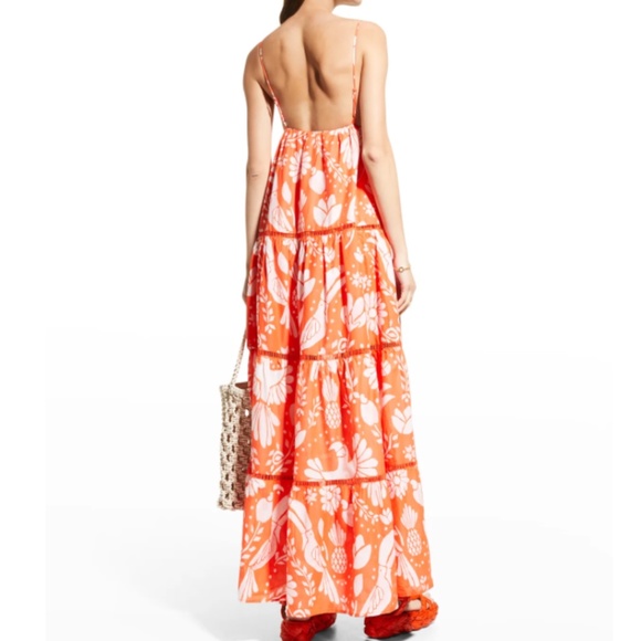 NWT $230 Farm Rio Orange Neon Jungle Tiered Maxi Dress in size Medium! - Picture 4 of 7